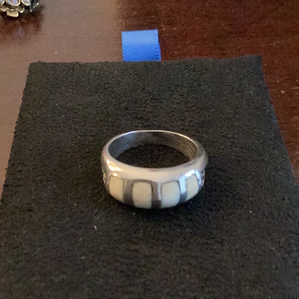 Vintage Sterling silver ring with ivory inlays